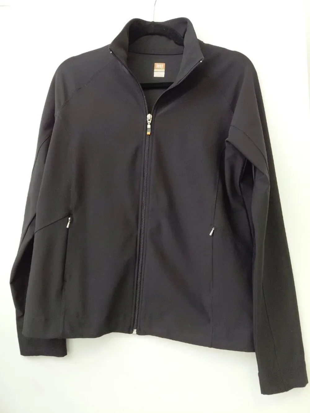 Lucy Tech Full Zip Athletic Track Jacket Vertical Zipper Pockets Large Black